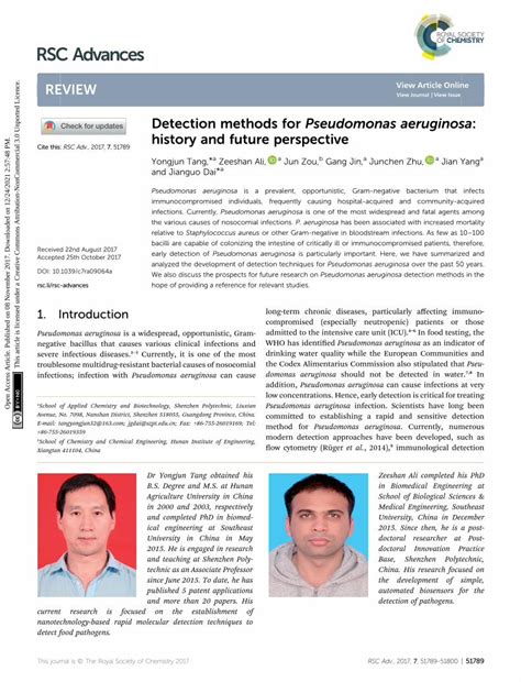 Detection methods for Pseudomonas aeruginosa: history and .